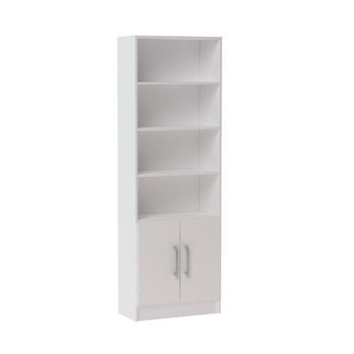 ATLIN DESIGNS  Mid Century Modern Wood 6 Shelf And Cabinet Bookcase In White