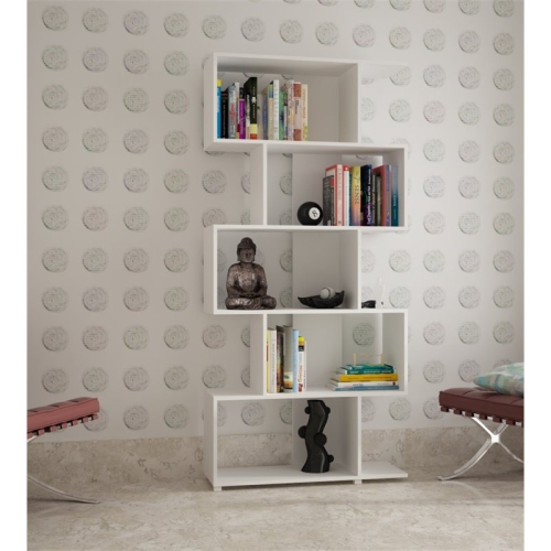 Bowery Hill Mid Century Modern Industrial Wood 5 Shelf Bookcase in White