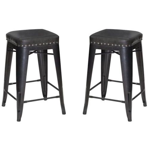 BOWERY HILL  Transitional Metal And Faux Leather Counter Stool - Set Of 2 In In Gray