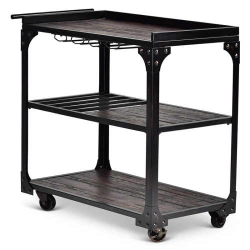 Bowery Hill Transitional Bar Cart in Tobacco Brown and Black Frame