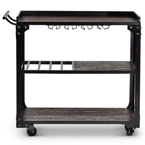 Bowery Hill Transitional Bar Cart in Tobacco Brown and Black Frame
