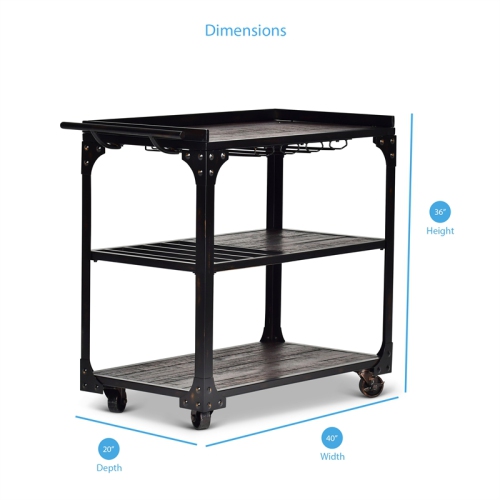 Bowery Hill Transitional Bar Cart in Tobacco Brown and Black Frame