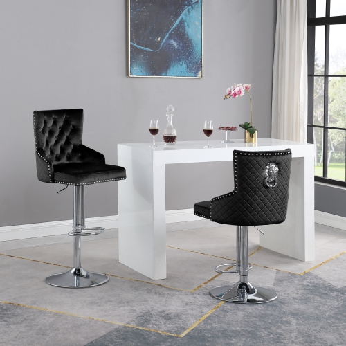 QUEENSONS  Leo Adjustable Bar Stool, Set Of 2 In Black/silver