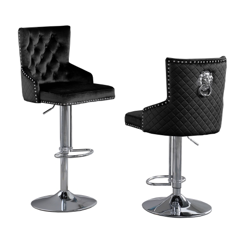 Leo Adjustable Bar Stool, Set of 2 in Black/Silver