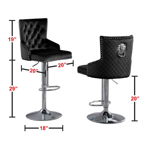 Leo Adjustable Bar Stool, Set of 2 in Black/Silver