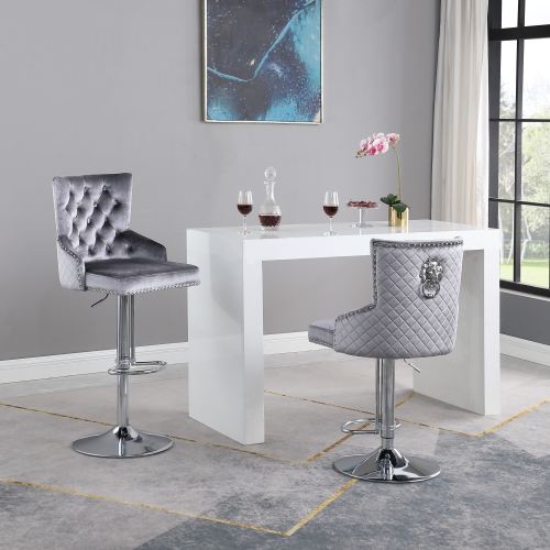 QUEENSONS  Leo Adjustable Bar Stool, Set Of 2 In Grey/silver