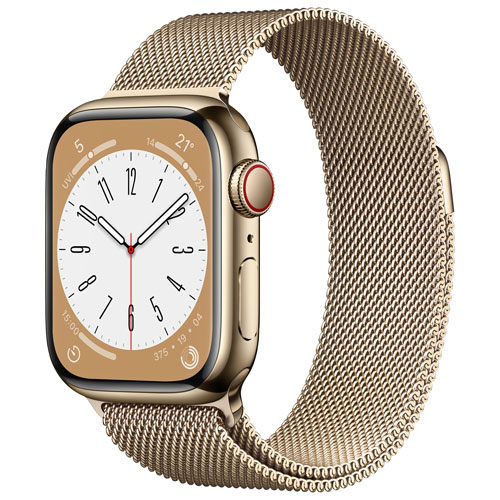 Apple Watch Series 8 41mm Gold Stainless Steel Case with Gold Milanese Loop - Small/Medium