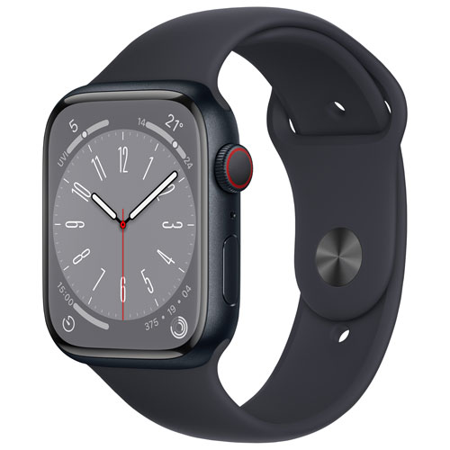 Apple Watch Series 8 (GPS + Cellular) 45mm Midnight Aluminum Case with  Midnight Sport Band - Medium/Large
