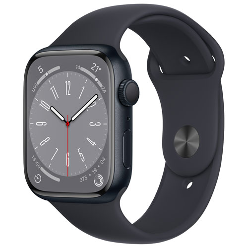 Apple Watch Series 8 de 45 mm avec boîtier en aluminium minuit et bracelet sport minuit - Moyen/Grand