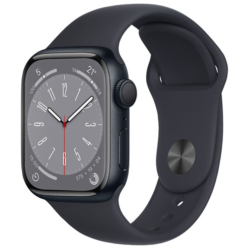 Apple Watch Series 8 de 41 mm avec boîtier en aluminium minuit et bracelet sport minuit - Petit/Moyen