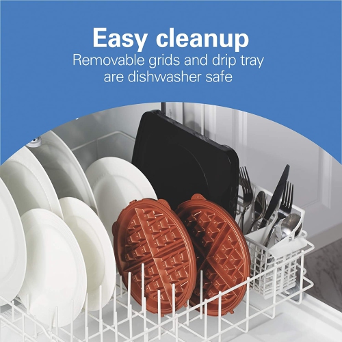 Gaufrier belge 26031 de Hamilton Beach avec plaques antiadhésives amovibles, un seul rabat, grilles en céramique, noir