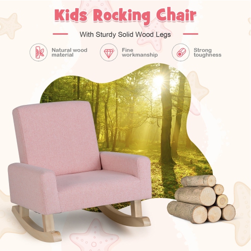 Gymax Kids Rocking Chair Children Armchair Linen Upholstered Sofa w/ Solid Wood Legs