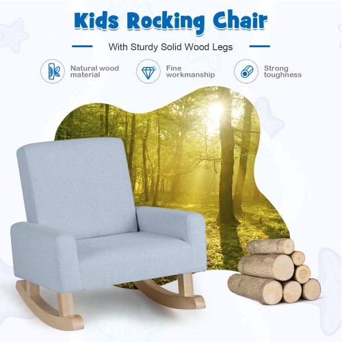 Gymax Kids Rocking Chair Children Armchair Linen Upholstered Sofa w/ Solid Wood Legs