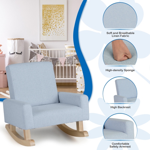 Gymax Kids Rocking Chair Children Armchair Linen Upholstered Sofa w/ Solid Wood Legs