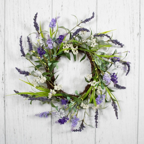 Green and Purple Twig Artificial Floral Wreath, 16-Inch - Unlit