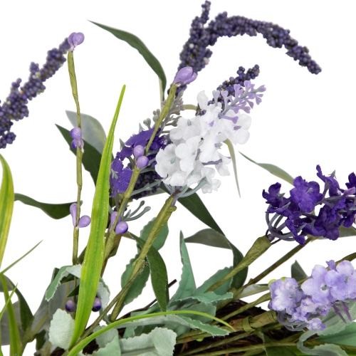 Green and Purple Twig Artificial Floral Wreath, 16-Inch - Unlit