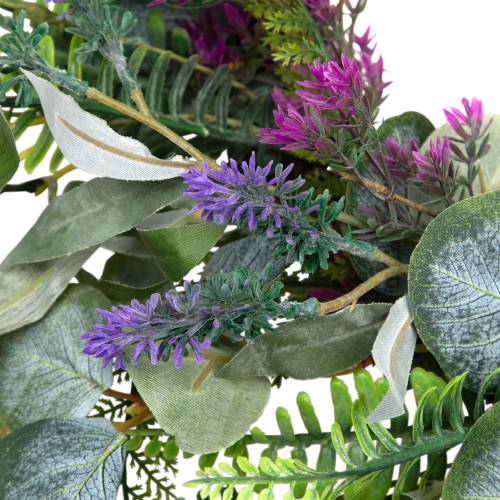 Lavender and Mixed Foliage Artificial Floral Spring Wreath, Purple and Green - 22-Inch