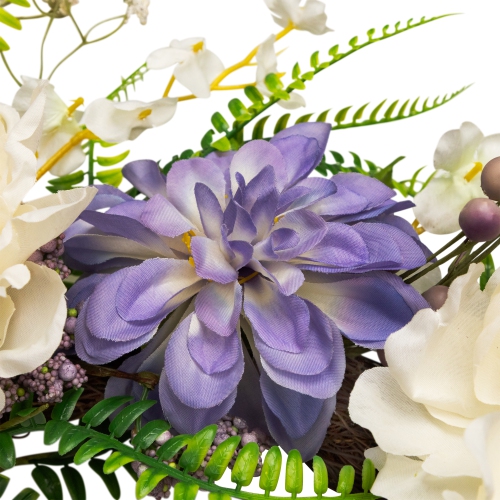 Daisy and Peony with Foliage Artificial Floral Twig Wreath - Purple - 22"