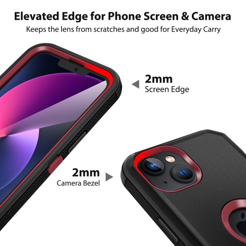 Jiunai for iPhone 14 Case, Shockproof Anti-Dust Heavy Duty Protection Protective Anti Scratch Dual Layer Raised Edge T