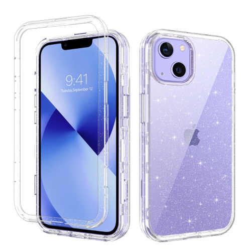 DUEDUE for iPhone 14 Case, Glitter Bling 3 in 1 Heavy Duty Hybrid Hard PC Transparent TPU Bumper Shockproof Full Body Protec