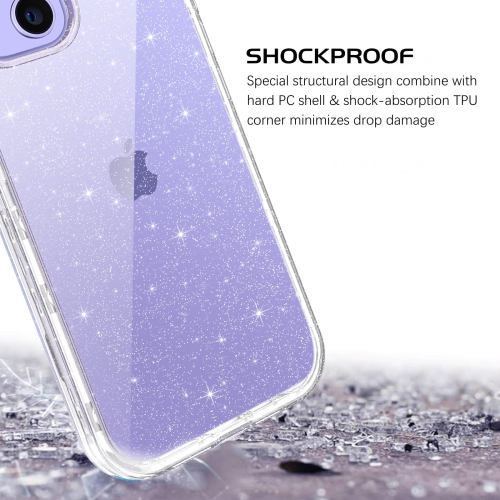DUEDUE for iPhone 14 Case, Glitter Bling 3 in 1 Heavy Duty Hybrid Hard PC Transparent TPU Bumper Shockproof Full Body Protec