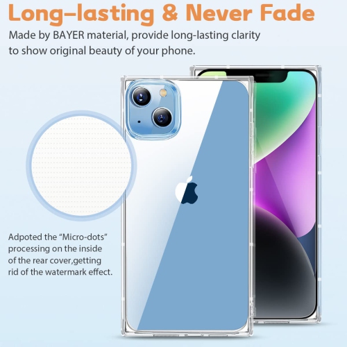 iDLike Square Case for iPhone 14 Plus, Clear Phone Case with Reinforced Square Shape Corners, Soft TPU Protective Shockproof