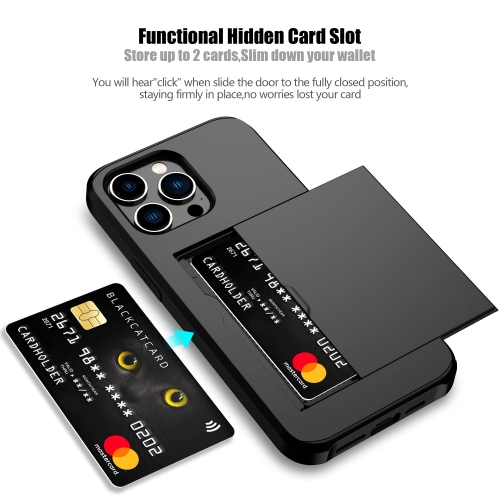 Nvollnoe for iPhone 14 Pro Max Case with Card Holder Heavy Duty Protective Dual Layer Shockproof Hidden Card Slot Slim Walle