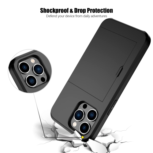 Nvollnoe for iPhone 14 Pro Max Case with Card Holder Heavy Duty Protective Dual Layer Shockproof Hidden Card Slot Slim Walle