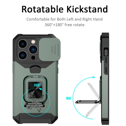 Nvollnoe for iPhone 14 Pro Case with Sliding Camera Cover and Card Holder Heavy Duty Protective iPhone 14 Pro Case with Kick