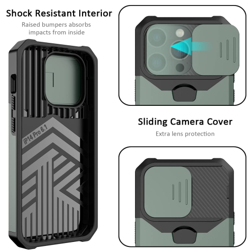 Nvollnoe for iPhone 14 Pro Case with Sliding Camera Cover and Card Holder Heavy Duty Protective iPhone 14 Pro Case with Kick