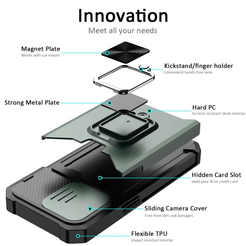 Nvollnoe for iPhone 14 Pro Case with Sliding Camera Cover and Card Holder Heavy Duty Protective iPhone 14 Pro Case with Kick