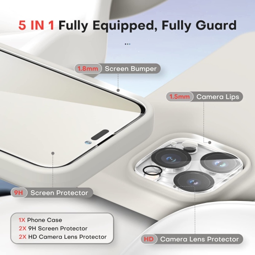 TOCOL 5 in 1 for iPhone 14 pro max Case, with 2 Pack Screen Protector + 2 Pack Camera Lens Protector, Slim Liquid Silicone
