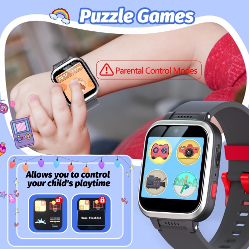 Montre intelligente pour enfants avec deux caméras, jeux, musique, lampe de poche et outils d'apprentissage – Montre intelligente à écran tactile HD