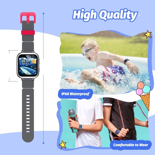 Montre intelligente pour enfants avec deux caméras, jeux, musique, lampe de poche et outils d'apprentissage – Montre intelligente à écran tactile HD
