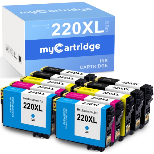 EPSON T220 Ink | MYCARTRKDGE Remanufatured High Capacity Black & Standard Color -Cartridge 10- Pack