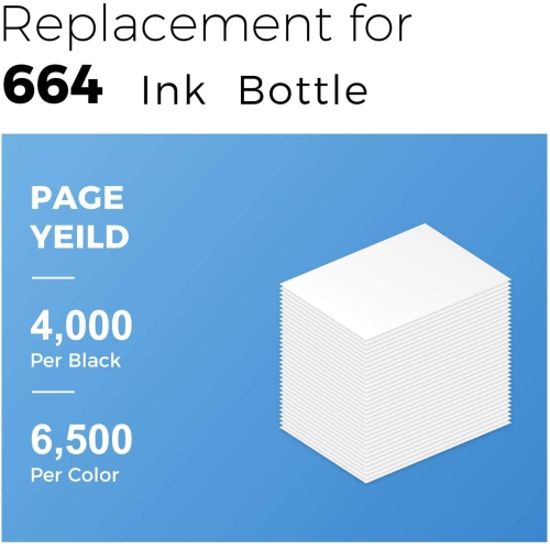 EPSON T664 EcoTank -Ink | MYCARTRIDGE Compatible Ultra-high Capacity Bottle Black and Color-4 Pack
