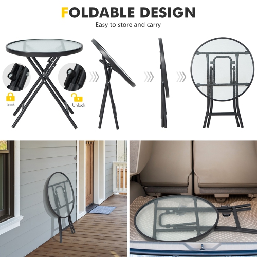 Gymax 18'' Patio Side Table Outdoor Folding Coffee Table w/ Tempered Glass Table Top