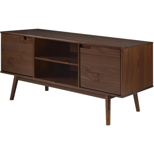 Pemberly Row 58" 2-Door Solid Pine Wood TV Console with Cutout Handles in Walnut