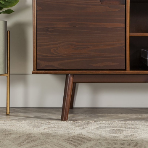 Pemberly Row 58" 2-Door Solid Pine Wood TV Console with Cutout Handles in Walnut