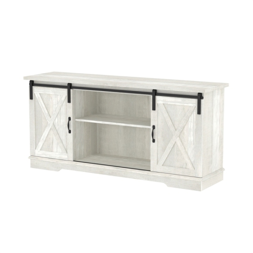 Meuble moderne de style champêtre en bois avec portes de grange coulissantes de 58 po Hill de Bowery, gris