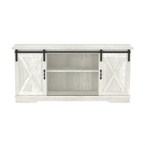 Meuble moderne de style champêtre en bois avec portes de grange coulissantes de 58 po Hill de Bowery, gris