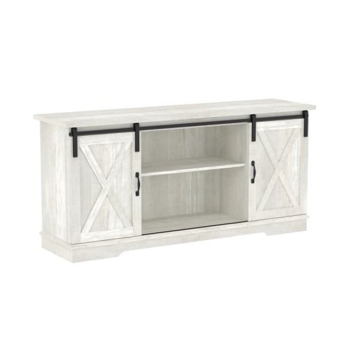 Meuble moderne de style champêtre en bois avec portes de grange coulissantes de 58 po Hill de Bowery, gris