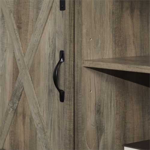 Pemberly Row 52" Sliding Barn Door Corner TV Stand in Gray Wash