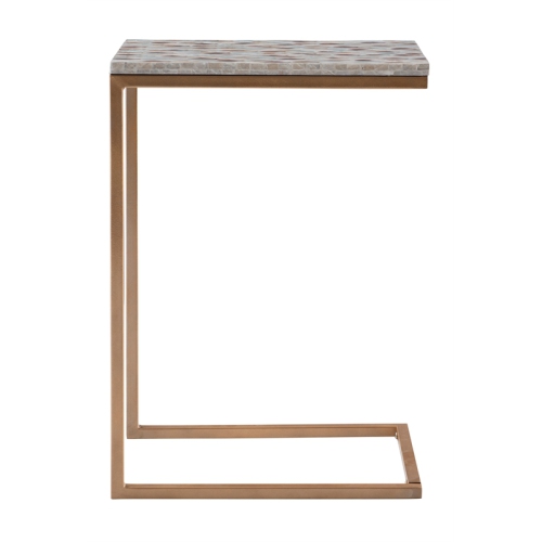Riverbay Furniture Capiz Fish Mosaic Metal Accent C Table in Gold