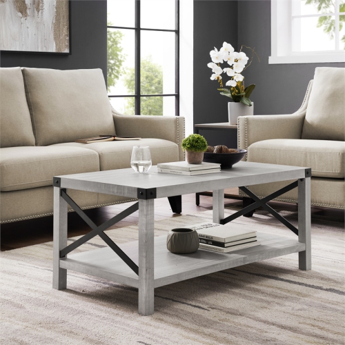 Bowery Hill Modern Farmhouse Coffee Table in Stone Gray Finish