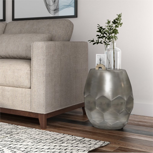 Simpli Home Flanigan Industrial 16 " Metal Accent Side Table in Antique Silver