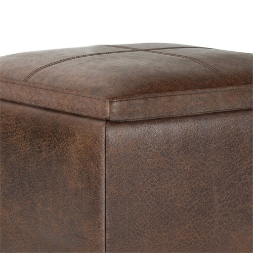 Rockwood Cube Storage Ottoman with Tray in Distressed Brown Faux Leather