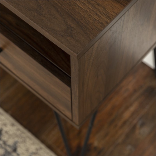 Pemberly Row 18" Single Drawer Hairpin Leg Bedroom Nightstand in Dark Walnut