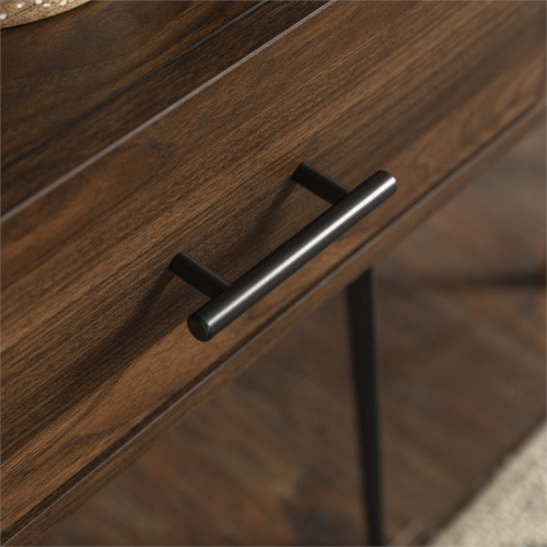 Pemberly Row 18" Single Drawer Hairpin Leg Bedroom Nightstand in Dark Walnut