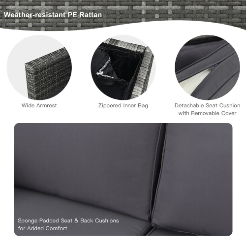 Gymax 9 PCS Patio Rattan Furniture Set Fire Pit Table Storage Grey W/ Cover